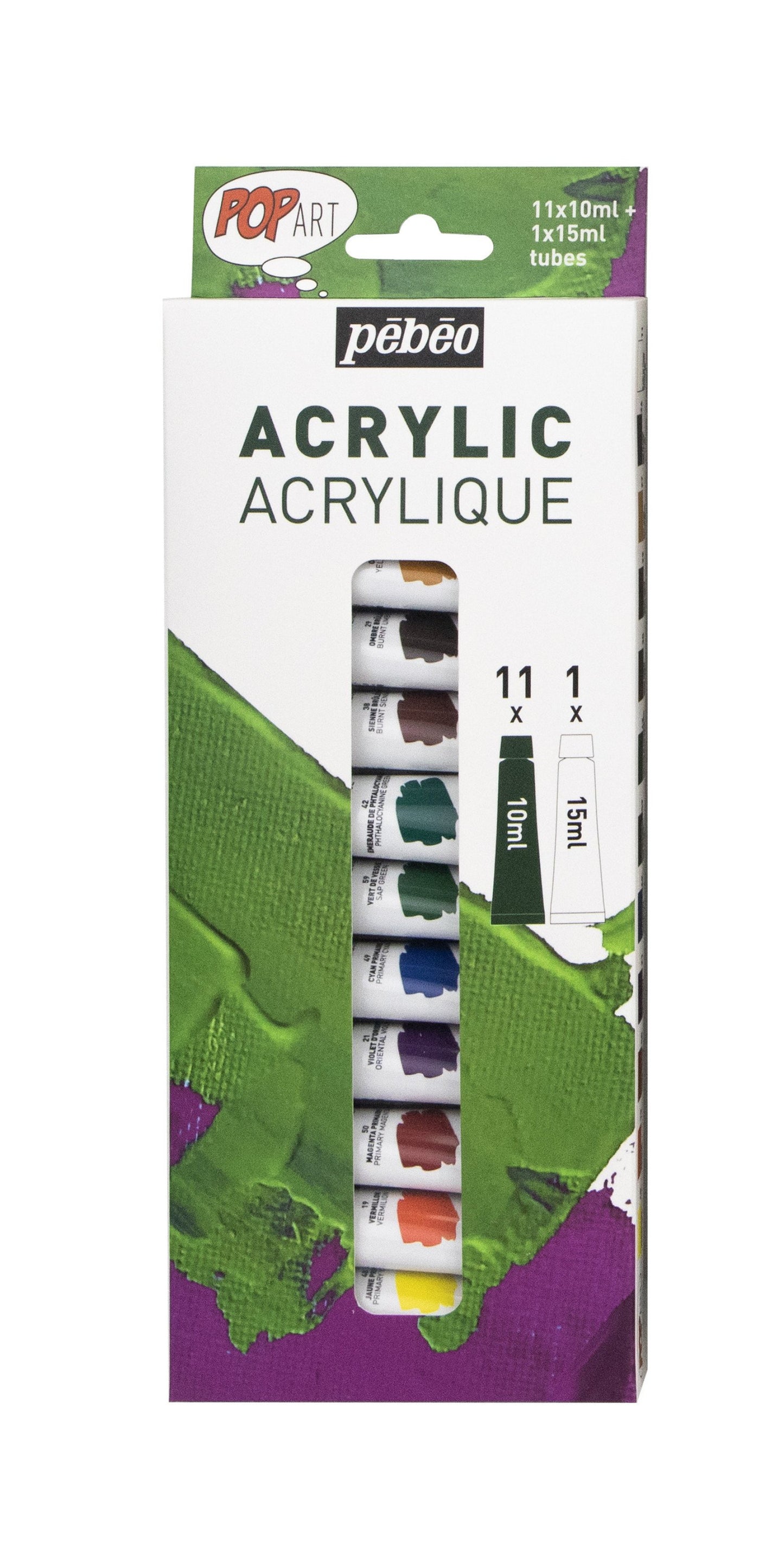 White Smoke Pebeo Popart Acrylic Paint, 11X10ml + 15ml White Acrylic Paints