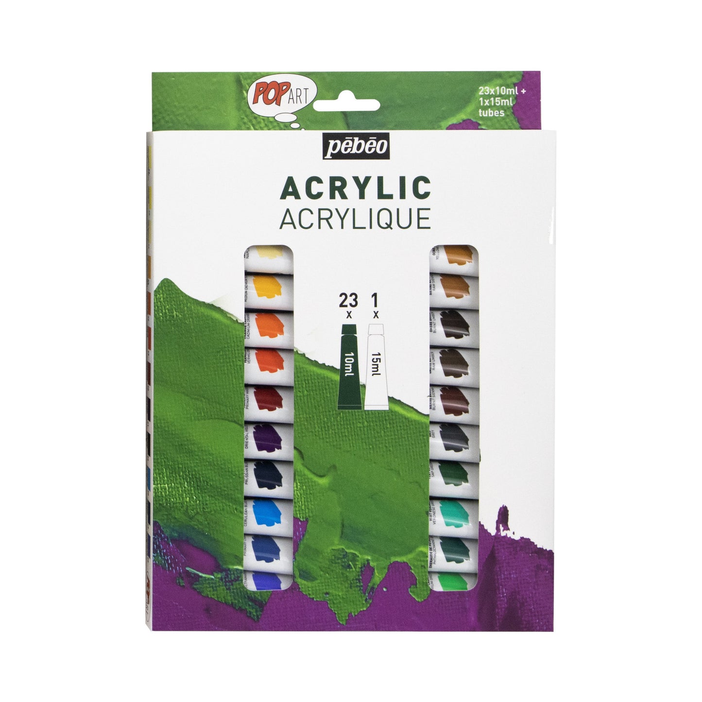 Lavender Pebeo Popart Acrylic Paint, 23X10ml + 15ml White Acrylic Paints