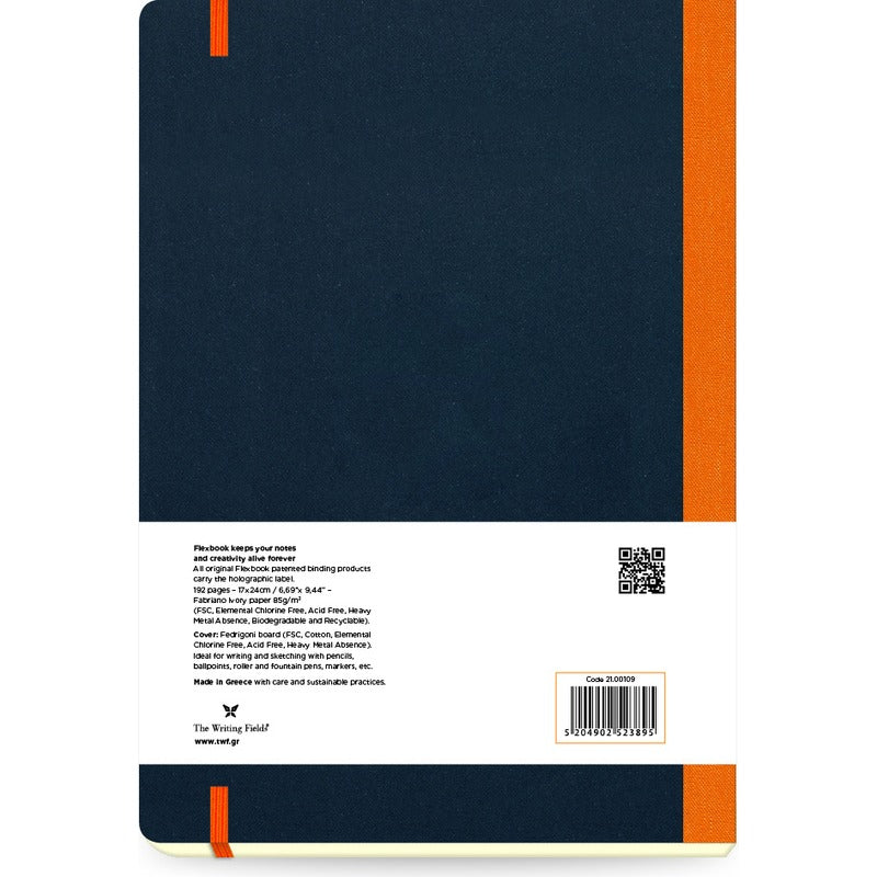 Dark Slate Gray Flexbook X-Large (17x24cm) Global Notebook Blank 85gsm 192 pages - Black/Orange Pads