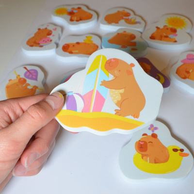 Light Gray Bath Time Stickers, Cute Capybaras Bath Time Fun