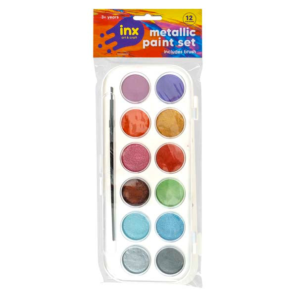 White Smoke Inx Metallic Paint Set with Brush , 12 colours Kids Painting Supplies