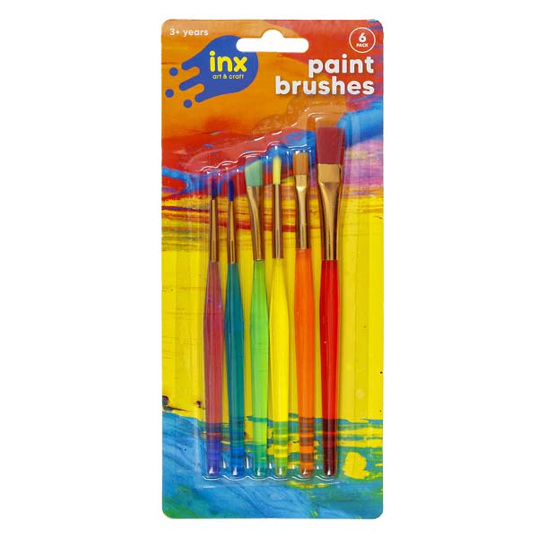 Gold Inx Artists Coloured Paint Brushes, 6Pk Kids Painting Supplies