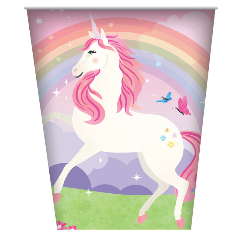 White Smoke Paper Cups 270ml 8 Pack - Unicorn Themed Parties