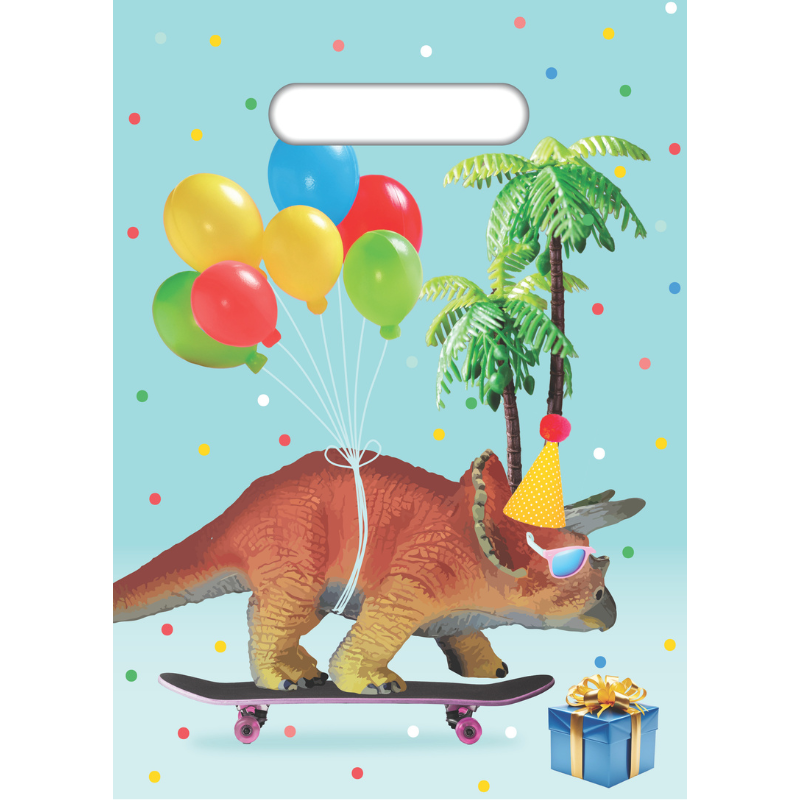 Light Blue Party Bag Plastic, 8 Pack - Dinosaur Themed Parties