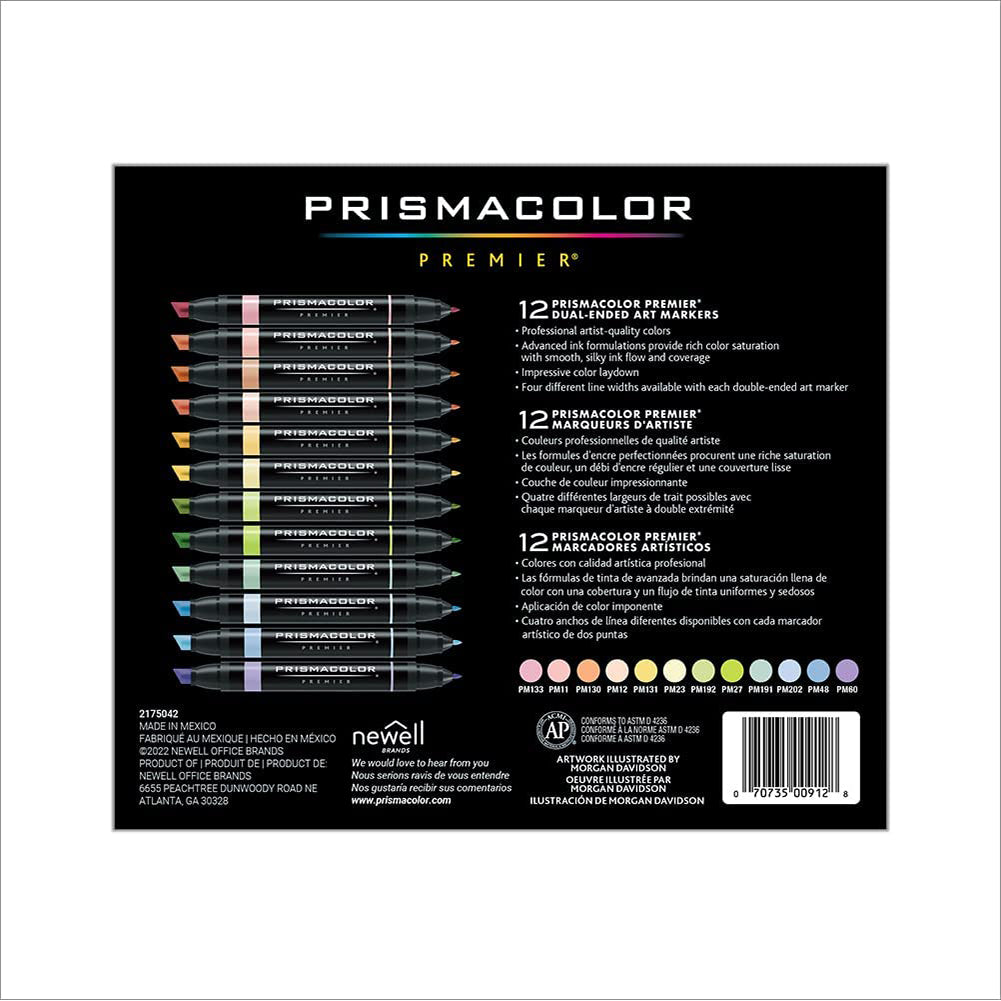 White Smoke Prismacolor Premier Dual-Ended Art Markers – Pastel Colours, Set of 12 Pens & Markers