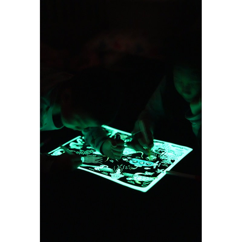 Black HeyDoodle Glow-in-the-Deep Mini Colouring & Doodle Mat, A4 Kids Colouring Books