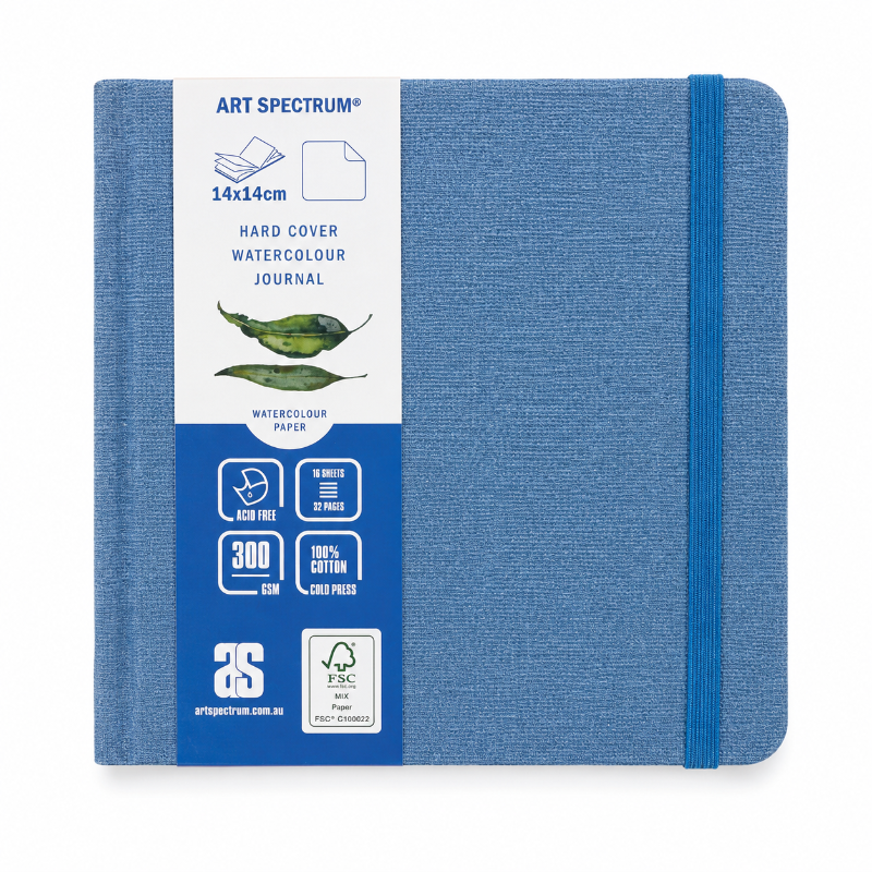Steel Blue Art Spectrum Watercolour Hard Cover Journal, Blue Linen Cover, 14X14cm Journals & Notebooks