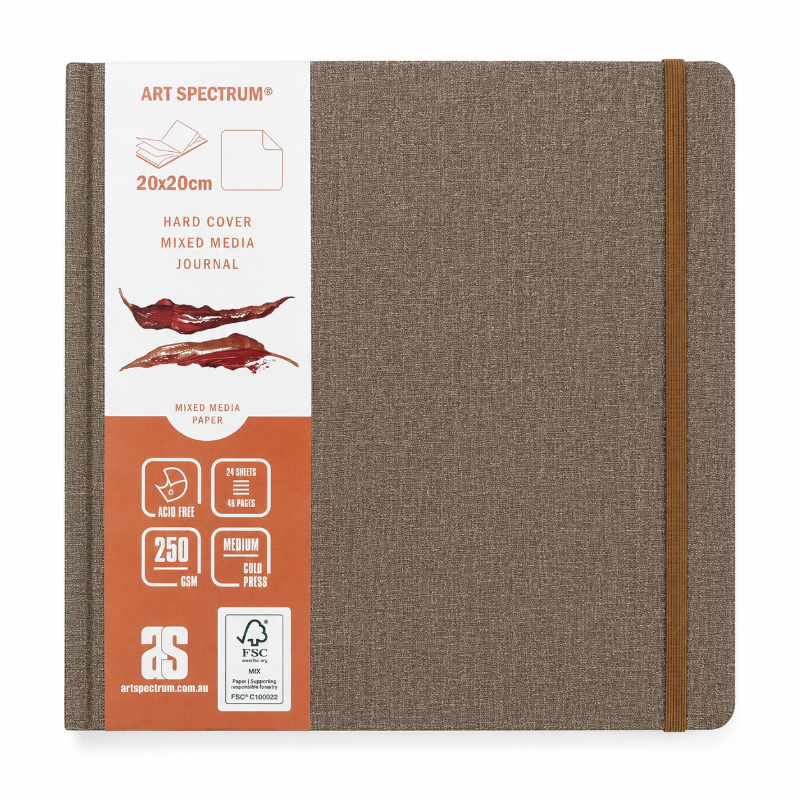 Dim Gray Art Spectrum Mixed Media Hard Cover Journal, Tan Linen Cover, 20X20cm Journals & Notebooks
