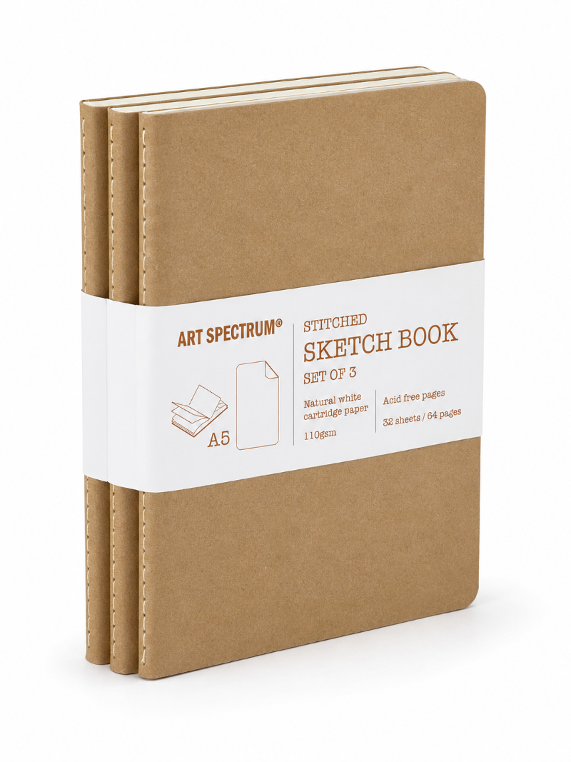 Dark Khaki Art Spectrum Stitched Sketch Books, 110Gsm, A5, 32 Sheets, 3Pk Journals & Notebooks