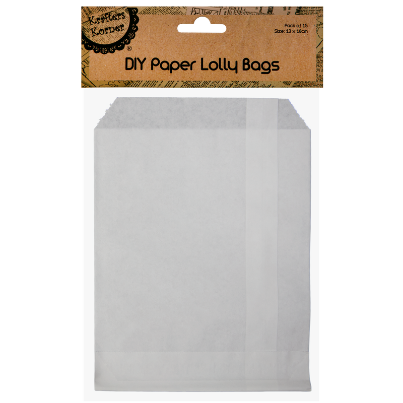 Light Gray Krafters Korner Paper Large Lolly Bags 15 Pack Gift Bags and Recloseable Bags