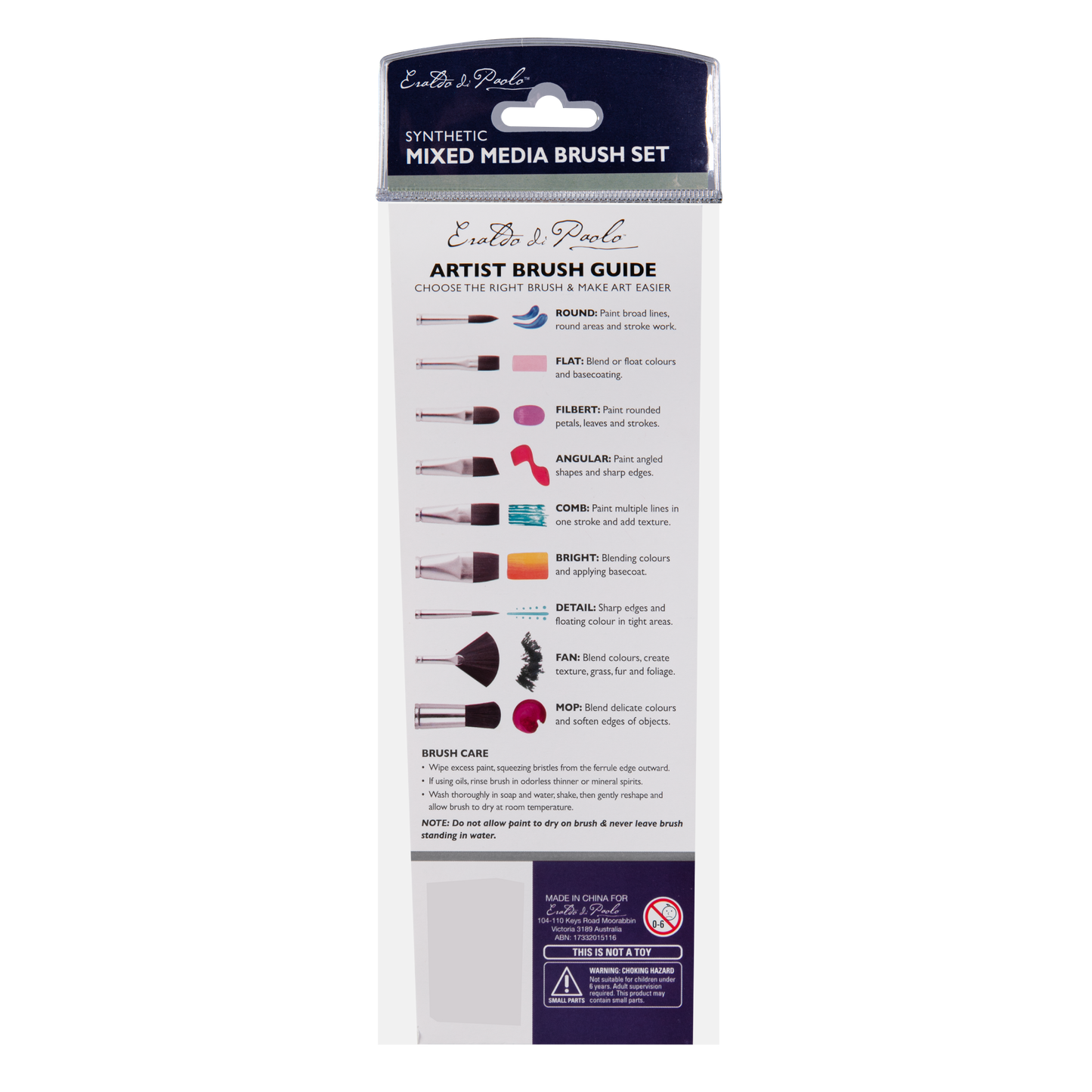 Dark Slate Gray Eraldo di Paolo Mixed Media Brush set 7pc Taklon and Synthetic Brushes