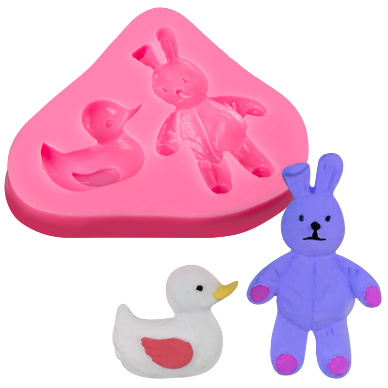 Orchid Clay Studio Cartoon Rabbit And Little Yellow Duck Silicone Mould for Polymer Clay and Resin 7.5x9x1.2cm Moulds