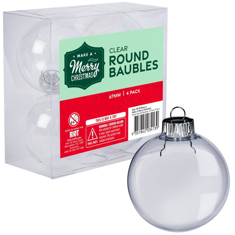 Light Gray Make A Merry Christmas Clear Round Bauble 67mm 4 Pack Christmas