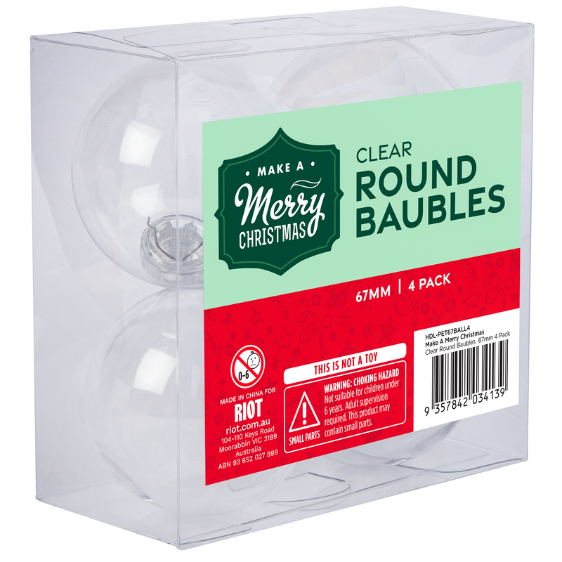 Light Gray Make A Merry Christmas Clear Round Bauble 67mm 4 Pack Christmas