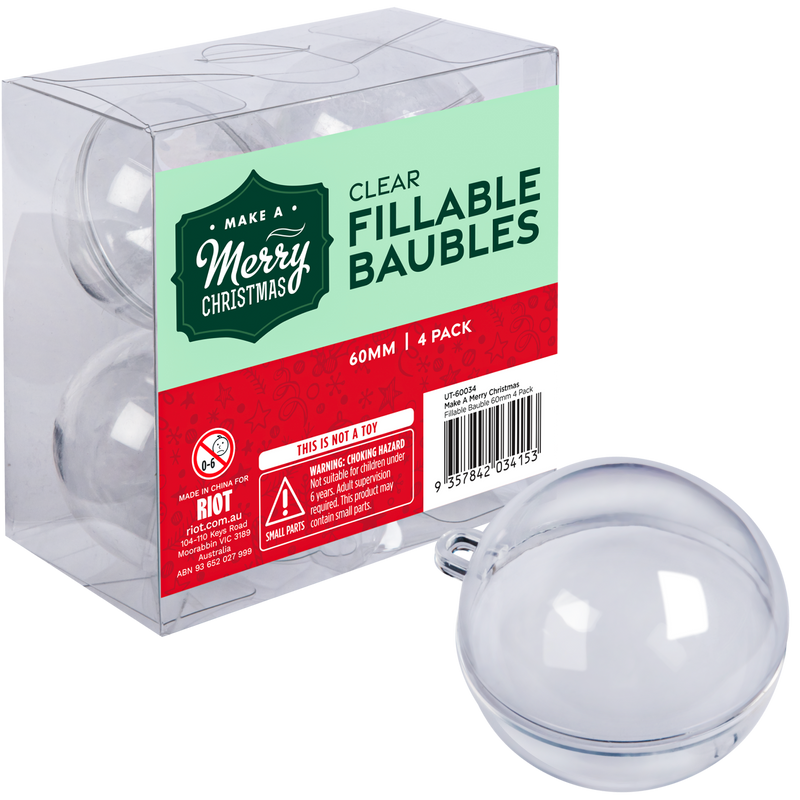 Light Gray Make A Merry Christmas Fillable Bauble 60mm 4 Pack Christmas