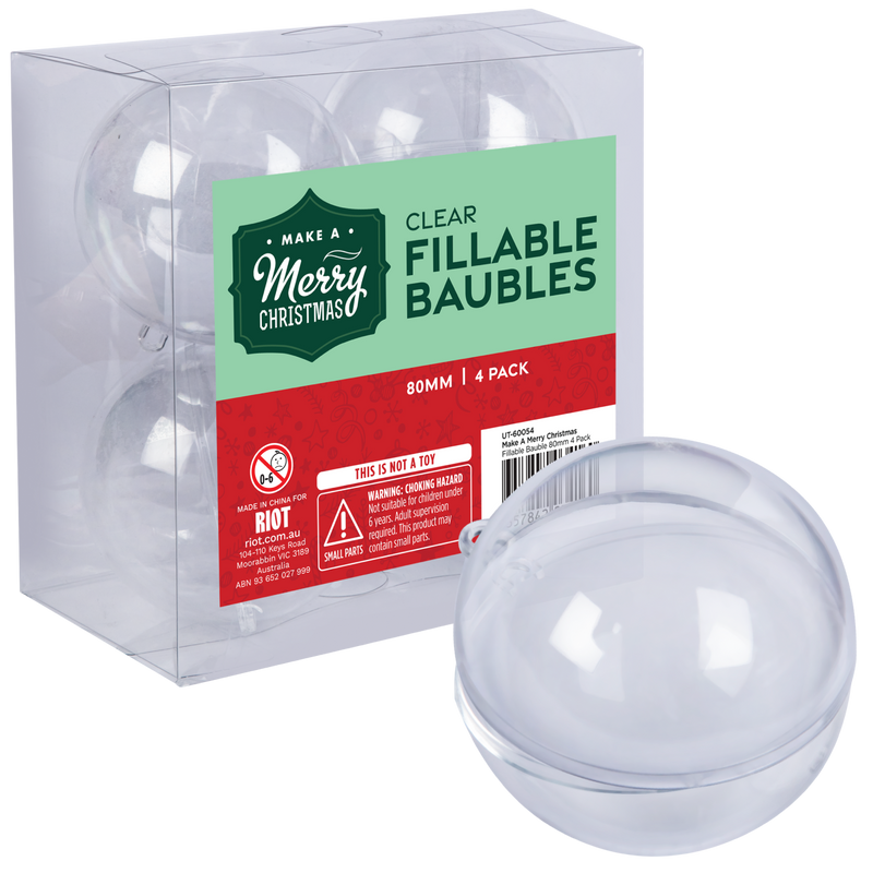 Light Gray Make A Merry Christmas Fillable Bauble 80mm 4 Pack Christmas