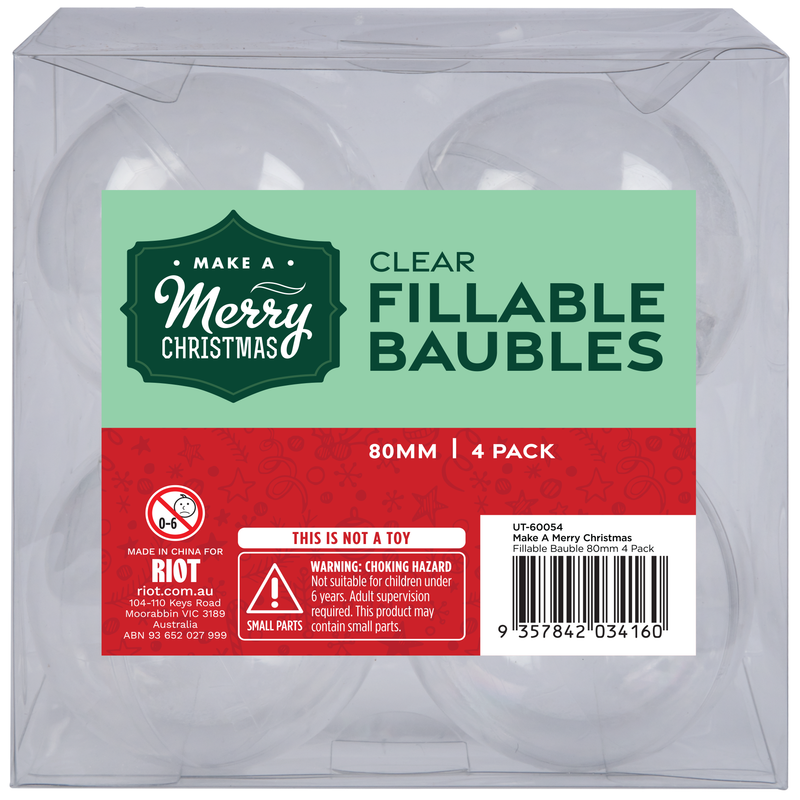 Gray Make A Merry Christmas Fillable Bauble 80mm 4 Pack Christmas