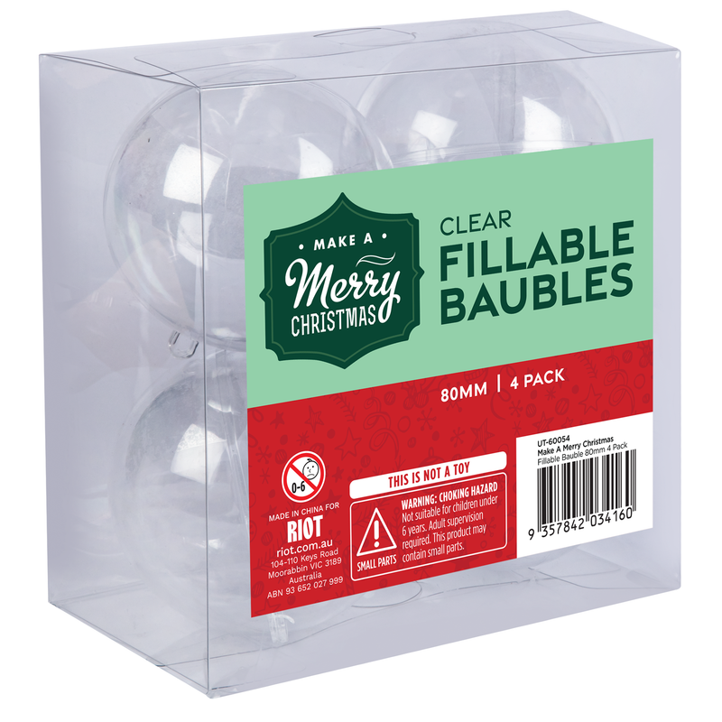 Gray Make A Merry Christmas Fillable Bauble 80mm 4 Pack Christmas