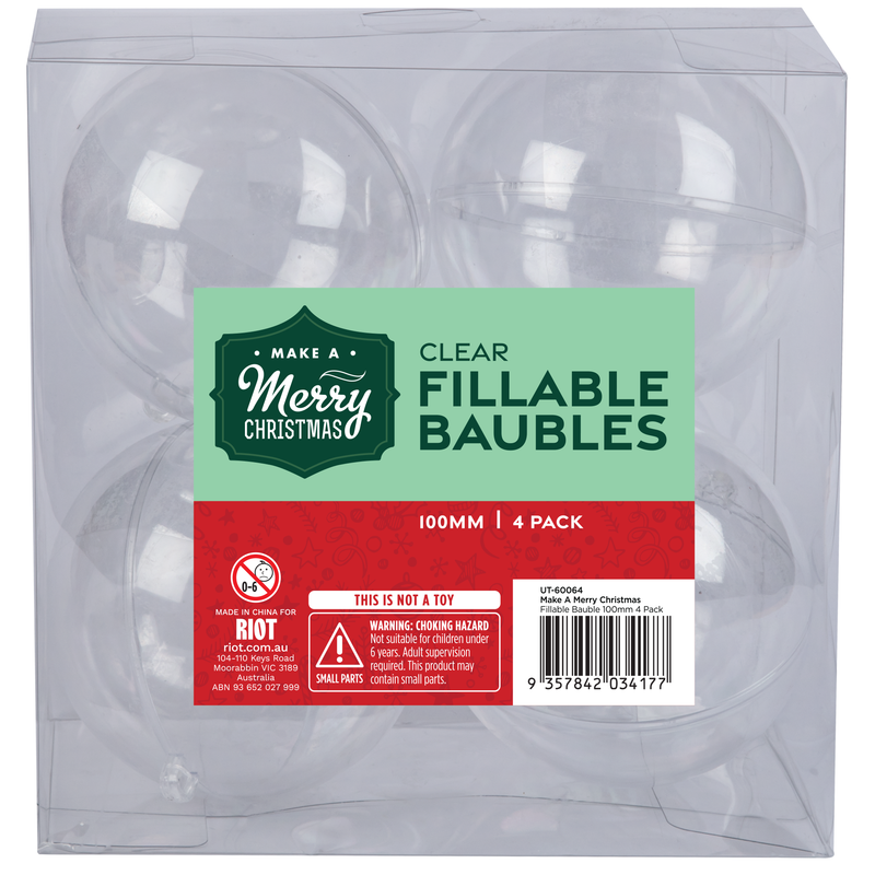 Gray Make A Merry Christmas Fillable Bauble 100mm 4 Pack Christmas