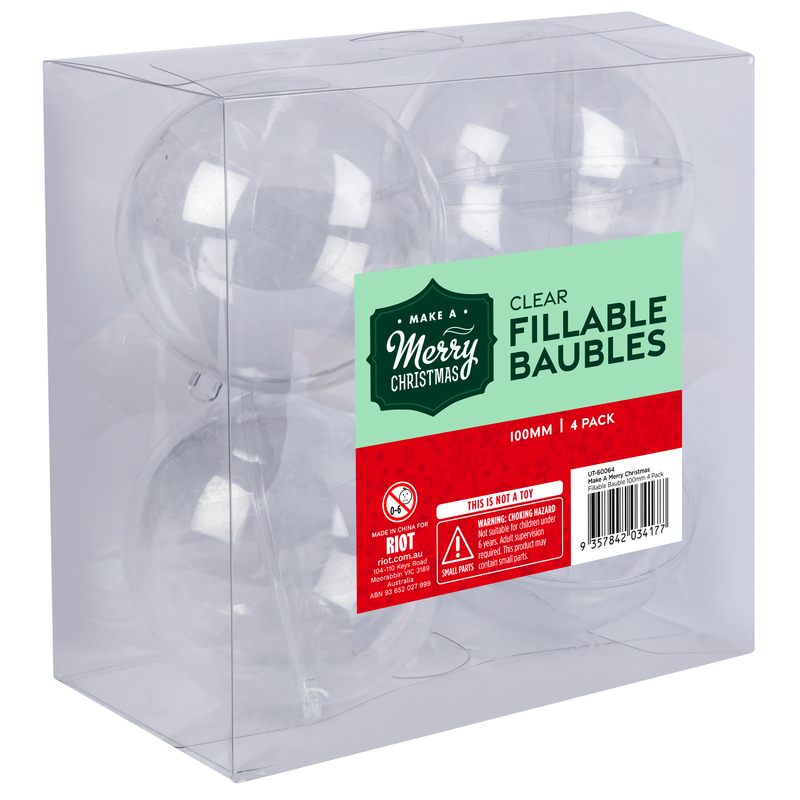 Gray Make A Merry Christmas Fillable Bauble 100mm 4 Pack Christmas