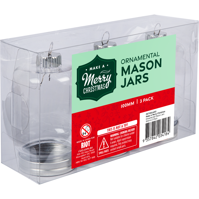 Gray Make A Merry Christmas Mason Jar Ornament 100mm 3 Pack Christmas