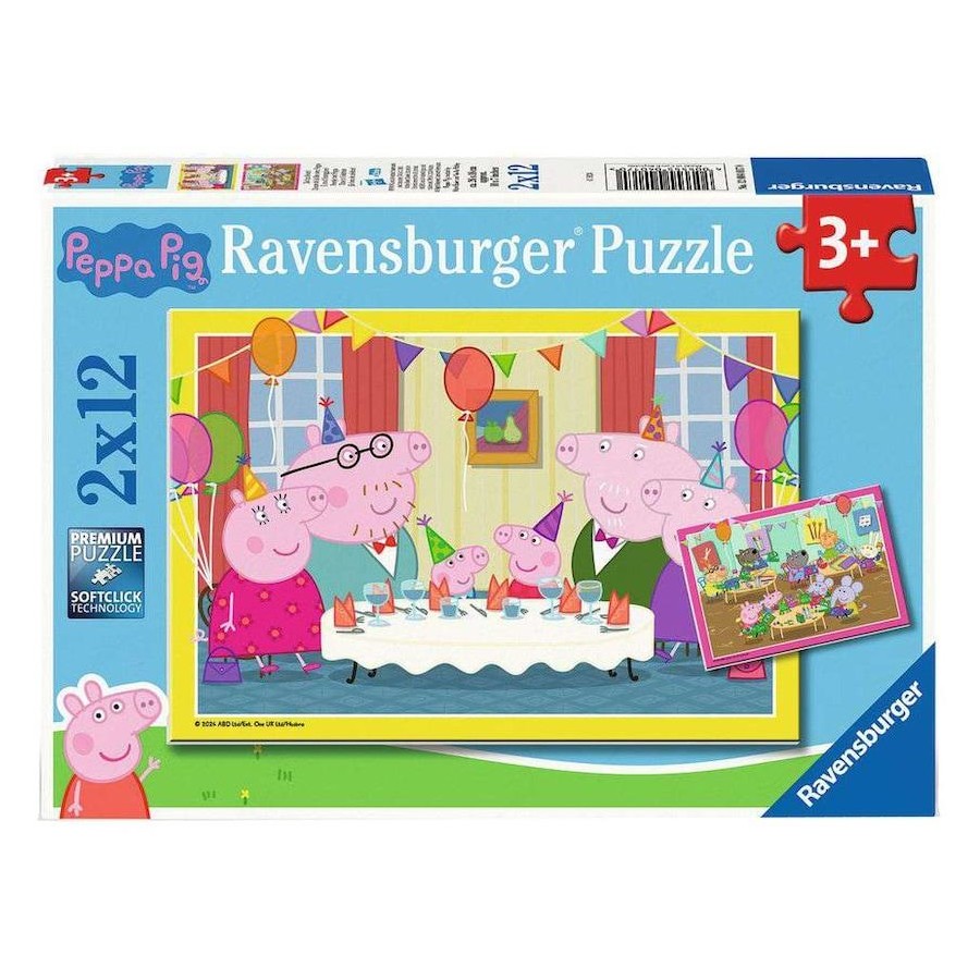 Ravensburger Peppa Pig 2x12 piece jigsaw puzzle in box, colorful family scene