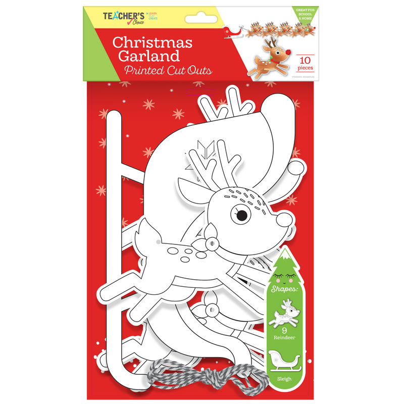 Firebrick Teacher's Choice Christmas Reindeer Garland Cut Outs 10pc Christmas