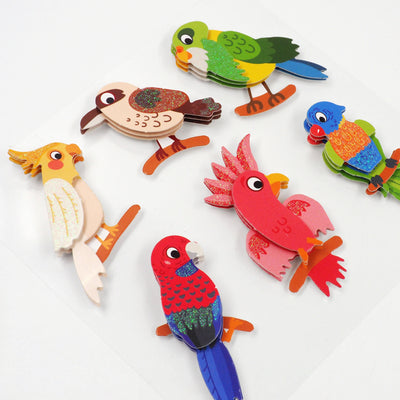 White Smoke Aarbee Aust Parrots Stickers 6Pcs Paper Craft