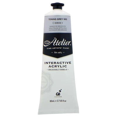 White Smoke Atelier Interactive Artists Acrylic Paint, Toning Grey Mid S1 80ml Acrylic Paints