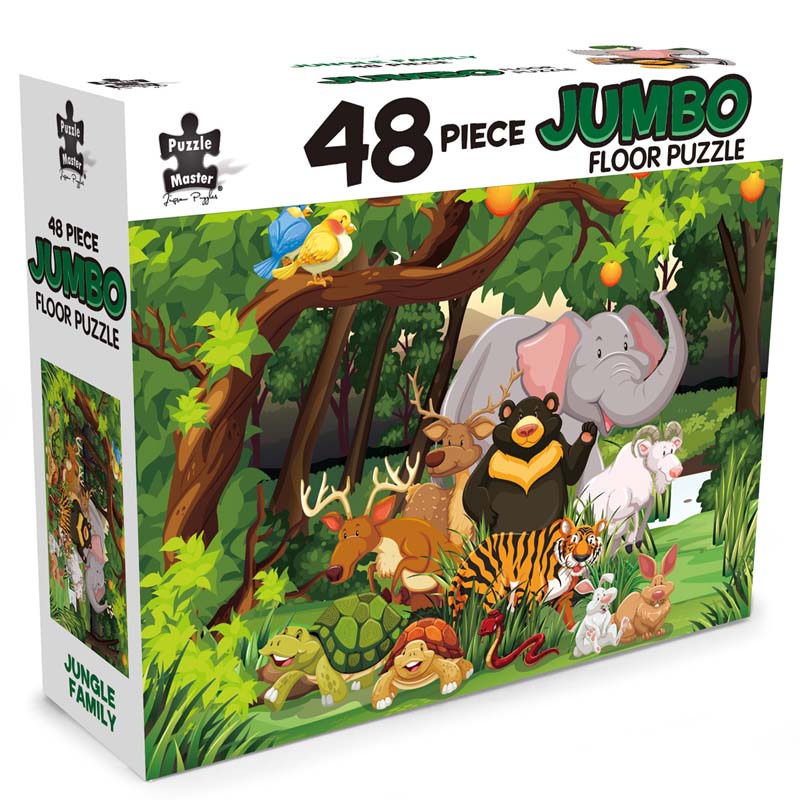 48-piece jumbo floor puzzle box with jungle family animals artwork