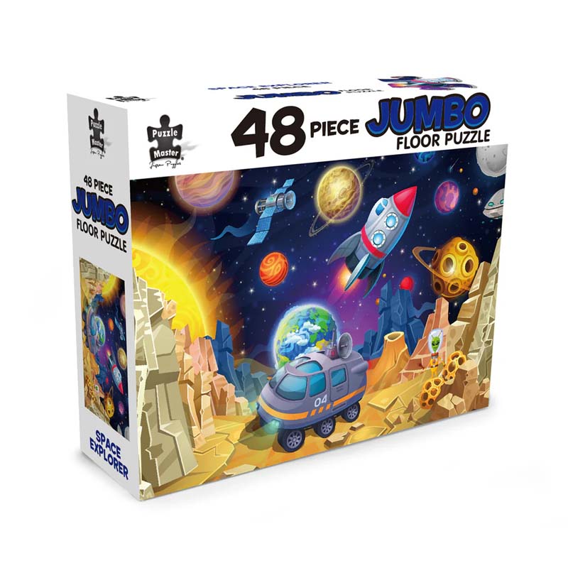 48-piece jumbo floor puzzle box with space explorer rocket and planets artwork