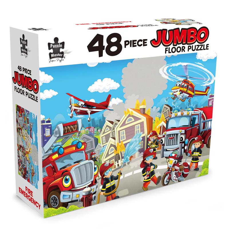 48-piece jumbo floor puzzle box with fire emergency trucks and firefighters