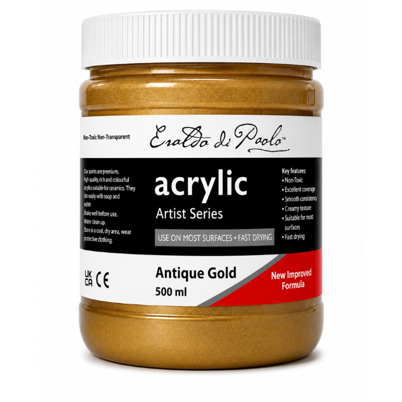 Black Eraldo di Paolo Acrylic Paint, Antique Gold, 500mL Acrylic Paints