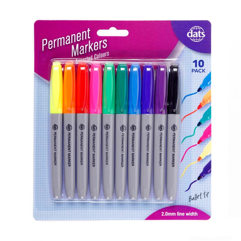 Dats Permanent Markers, Bright Colours, 10pk