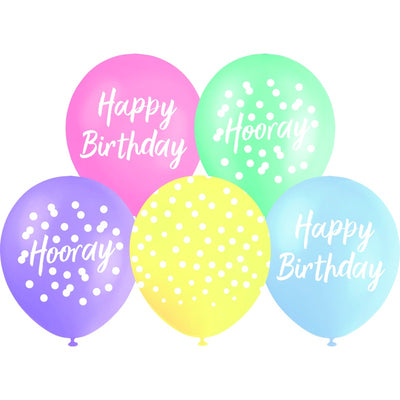 White Smoke Balloon Printed Latex 30cm 10 Pack - Happy Birthday Pastels Balloons