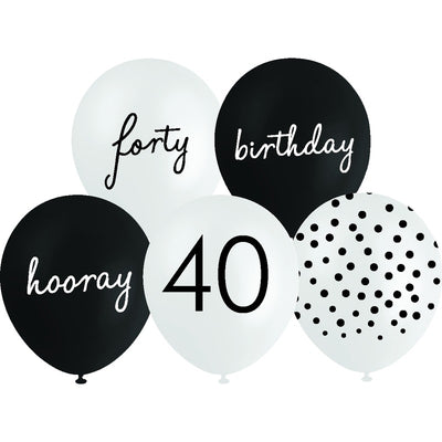 White Smoke Balloon Printed Latex 30cm 10 Pack - 40th Assorted Balloons