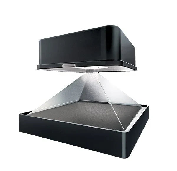 Black hologram projector base with open top and spotlight lens