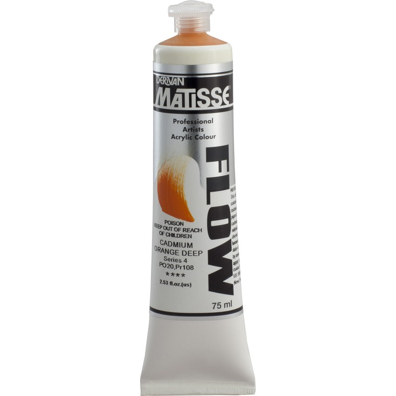 White Smoke Derivan Matisse Flow Acrylic Paint, S4, 75ml, Cadmium Orange deep Acrylic Paints
