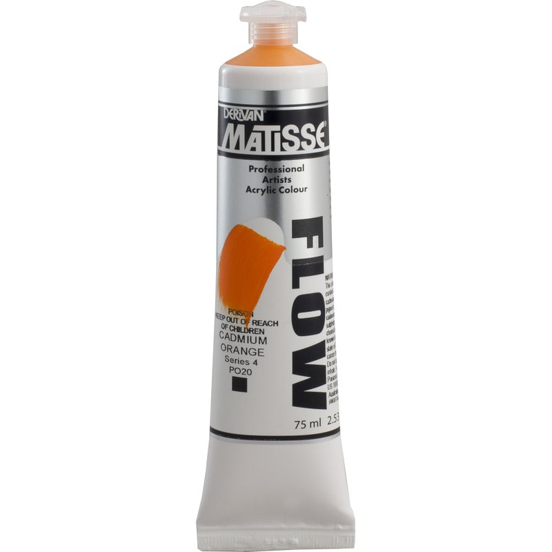 White Smoke Derivan Matisse Flow Acrylic Paint, S4, 75ml, Cadmium Orange Acrylic Paints