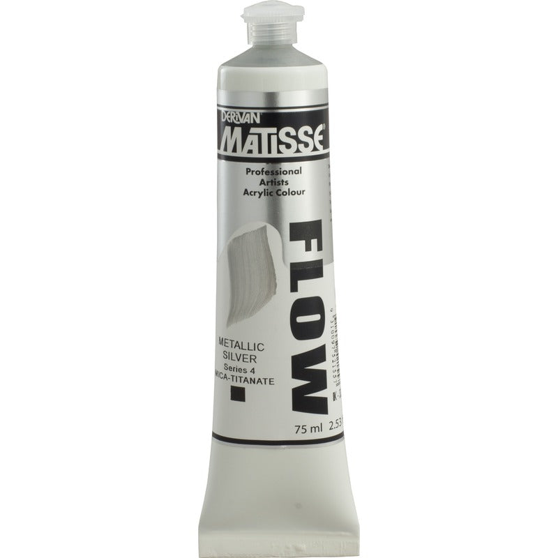 White Smoke Derivan Matisse Flow Acrylic Paint, S4, 75ml, Metallic Silver Acrylic Paints
