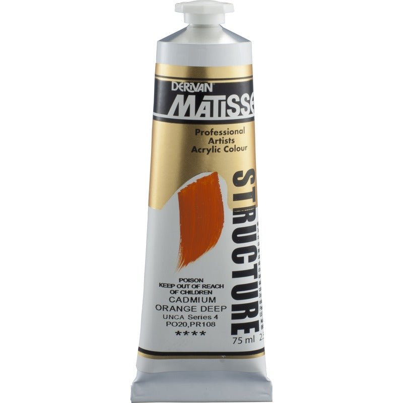 White Smoke Derivan Matisse Structure Acrylic Paint, S4, 75ml, Cadmium Orange Deep Acrylic Paints