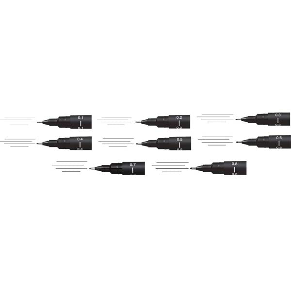 White Smoke UNI PIN Fineliner, Assorted Nib Sizes, Black Ink, Pk8 Pens and Markers