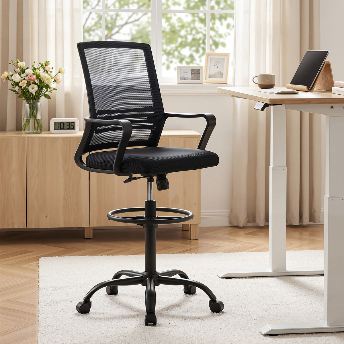 Antique White Artiss Office Chair Drafting Chairs Stool Computer Desk Studios Mesh Black Furniture > Office > Office & Desk Chairs