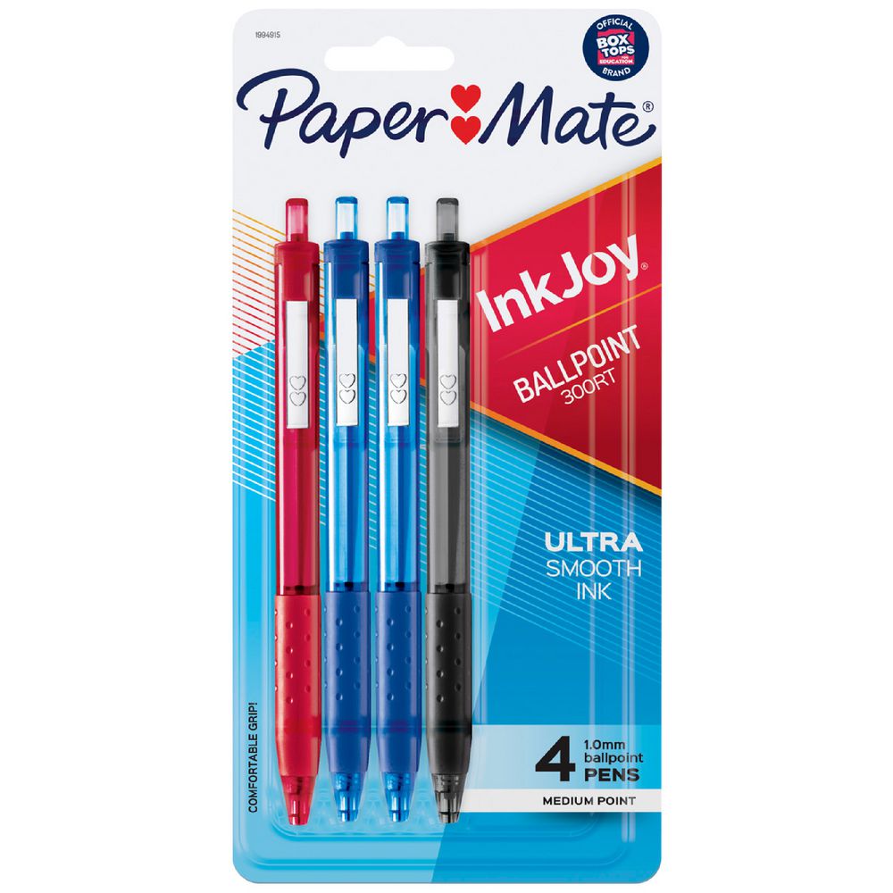 White Smoke Papermate Inkjoy 300RT Retractable Ballpoint Pen 1.0mm, Assorted Colours - 4 Pack Ballpoint Pens