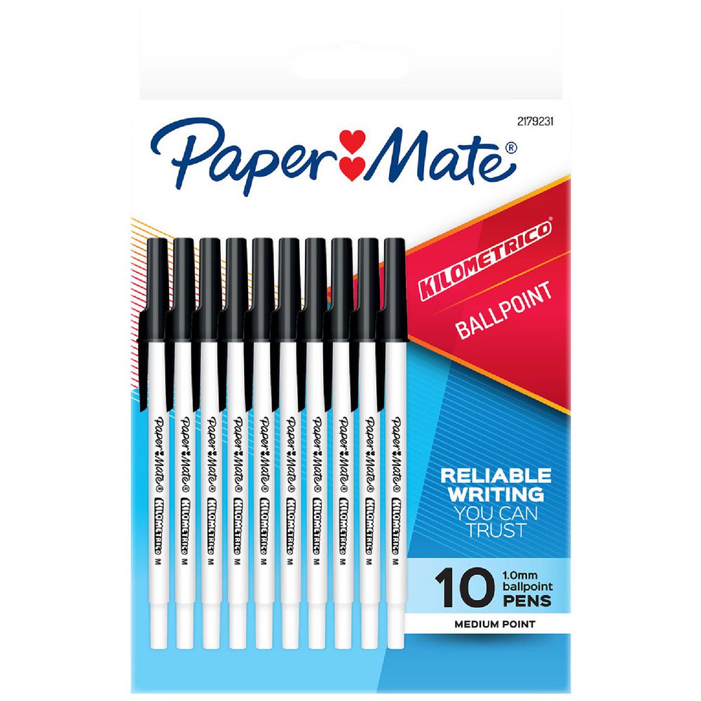 White Smoke Papermate Kilometrico Ballpoint Pen 1.0mm, Black - 10 Pack Ballpoint Pens