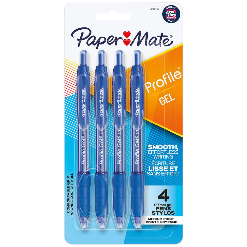 White Smoke Papermate Profile Retractable Gel Pen 0.7mm, Blue - 4 Pack Gel Pens