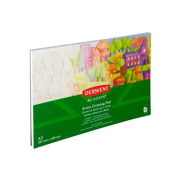 White Smoke Derwent Academy Drawing Pad, A3, Landscape, 110gsm, 50 sheet Pads