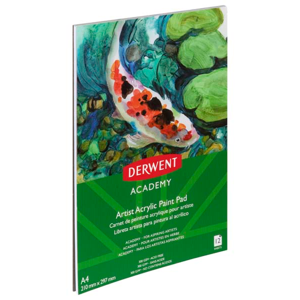 White Smoke Derwent Academy Acrylic Pad. A4, Portrait, 300gsm, 12sht Pads
