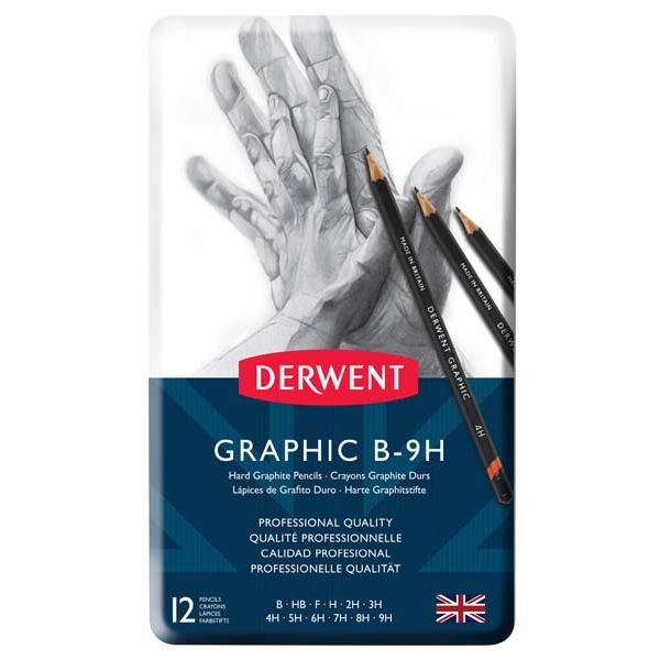 White Smoke Derwent Graphic Pencils, Hard, Tin 12 Pencils