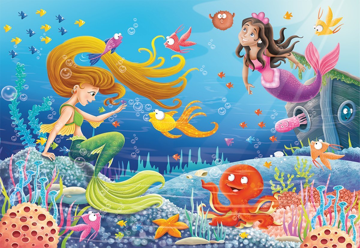Underwater mermaid and sea creatures jigsaw puzzle image, vibrant blue and coral scene
